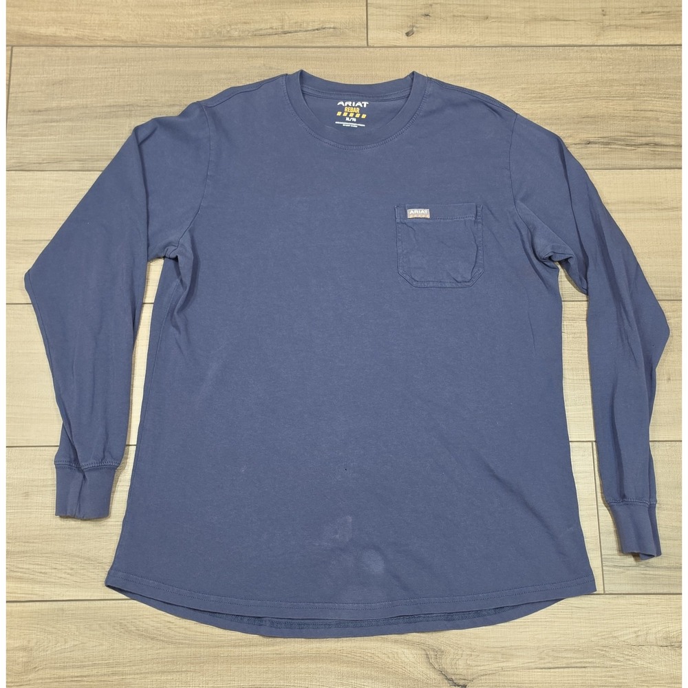 Ariat Rebar Shirt Mens XL Blue Long Sleeve Work Pocket Pen Slot Logo Tee